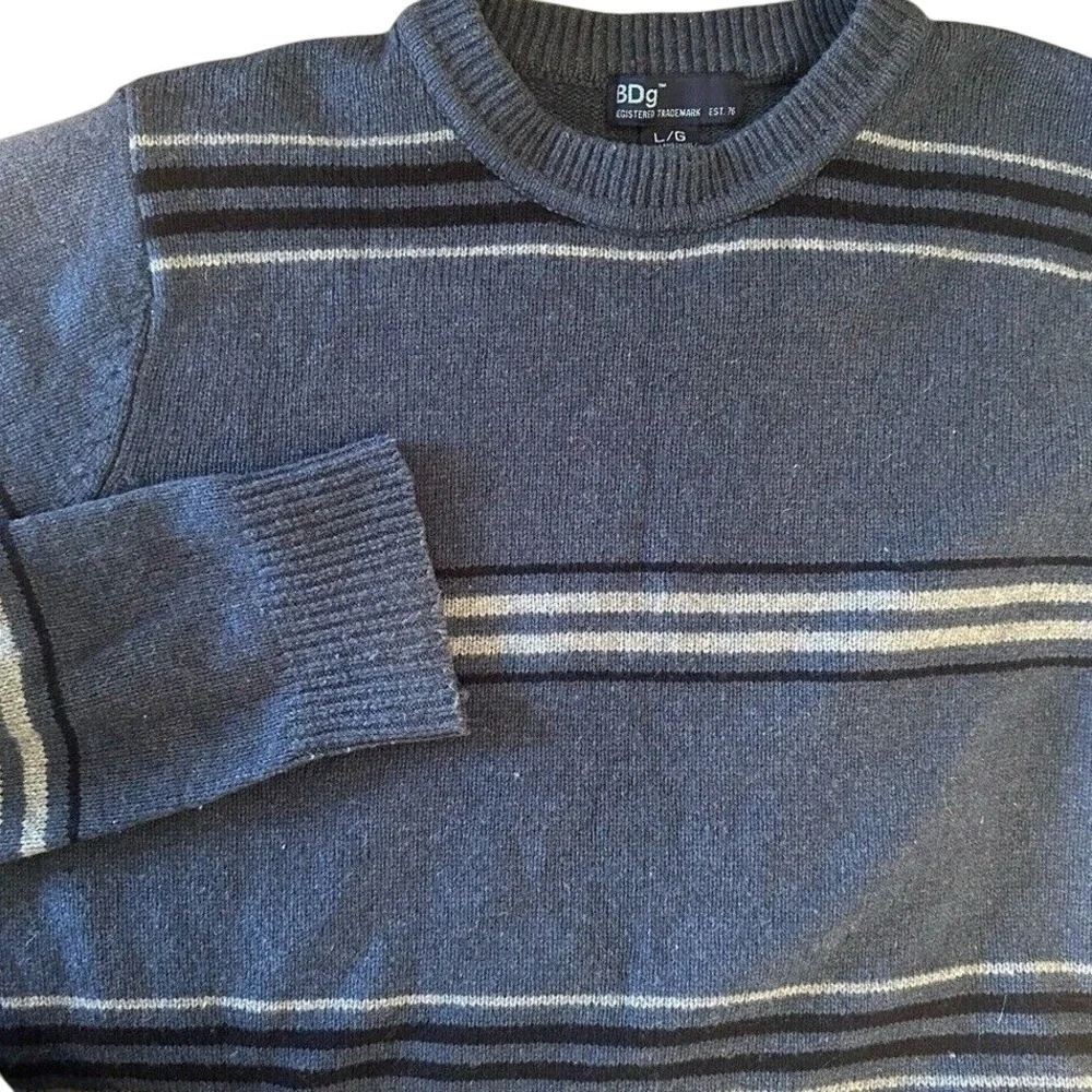 BDG Urban Outfitters Striped Wool Crew Neck Sweater Men's Large‎ Blue Grandpa
